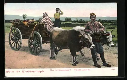 AK Constantinople, Char de déménagement, Türke mit einem Ochsenwagen
