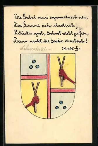 Künstler-AK Handgemalt: Wappen mit aufgeklebten Händen