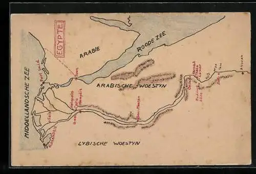 Künstler-AK Handgemalt: Karte von Ägypten