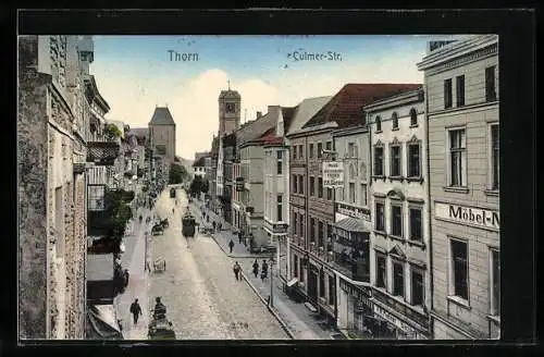 AK Thorn, Musikinstrumenten-Fabrik F. A. Goram, Strassenbahn, Culmer-Strasse