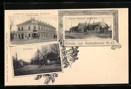 AK Wien-Siebenhirten, Gasthaus in der Triesterstrasse, Ortsstrasse, Bahnhof Vösendorf