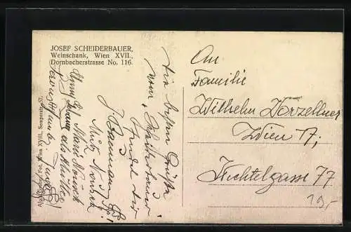 AK Wien XVII, Josef Scheiderbauer, Weinschank, Dornbacherstrasse 116, Strassenbahn