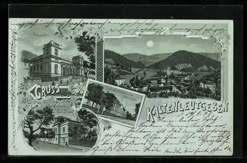 Mondschein-Lithographie Kaltenleutgeben, Kursalon, Prof. Winternitz`sche und Dr. Emmel`sche Kaltwasser-Heilanstalten