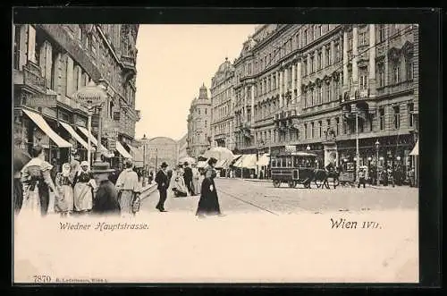 AK Wien, Wiedner Hauptastrasse mit Restaurant Paulanerhof und Geschäften