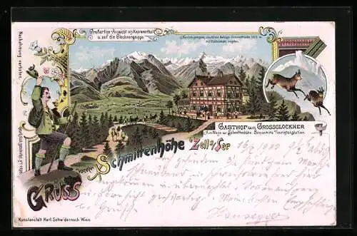 Lithographie Zell am See, Gasthaus zum Grossglockner auf der Schmittenhöhe