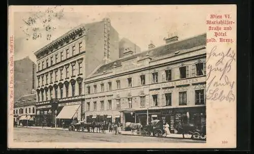 AK Wien, Mariahilferstrasse und Hotel gold. Kreuz