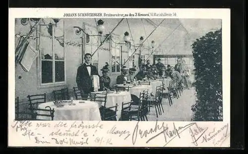 AK Wien, Johann Schnötzinger, Restaurateur zu den 3 Kronen, Mariahilferstr. 34