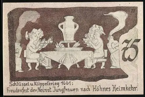 Notgeld Neinstedt 1921, 75 Pfennig, Freudenfest der Neinst. Jungfrauen nach Höhnes Heimkehr