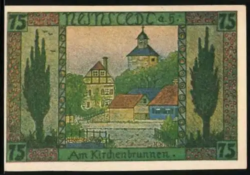 Notgeld Neinstedt 1921, 75 Pfennig, Am Kirchenbrunnen, Gültig bis zum Aufruf