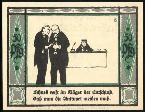 Notgeld Mülsen-St. Jakob 1921, 50 Pf, Gerichtsszene und Dorfleben, Seriennummer 134065