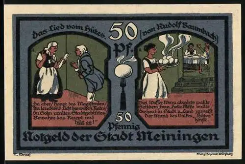 Notgeld Meiningen, 1921, 50 Pfennig, Das Lied vom Hütes, Seriennummer H 469367