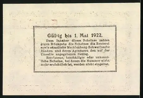 Notgeld Schwerin / Mecklenburg, 1922, 25 Pfennig, Serie A, Nummer 562524, gültig bis 1. Mai 1922