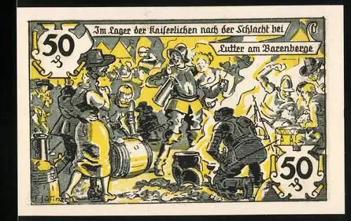 Notgeld Lutter am Barenberge 1920, 50 Pfennig, Im Lager der Kaiserlichen nach der Schlacht bei Lutter am Barenberge