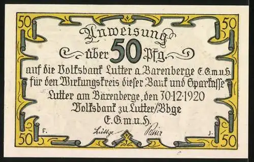 Notgeld Lutter am Barenberge 1920, 50 Pfennig, Im Lager der Kaiserlichen nach der Schlacht bei Lutter am Barenberge