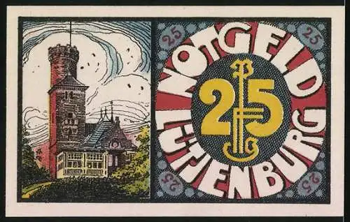 Notgeld Lütjenburg, 1921, 25 Pfennig, Stadtansicht und Turm mit Gebäude