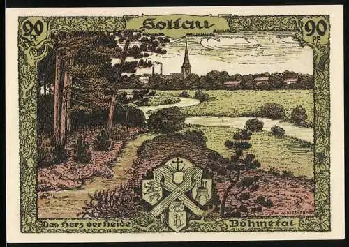 Notgeld Soltau, 90 Pf, Das Herz der Heide Böhmertal mit Landschaft und Lüneburger Heide Karte, 1866-1914