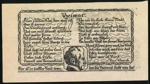 Notgeld Lübz 1923, 75 Pfennig, Wappen und Dorfansicht, Gedicht von Paul Warncke