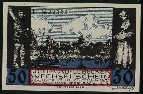 Notgeld Gothmund-Lübeck, 1921, 50 Pfennig, Fischer und Landschaftsbilder