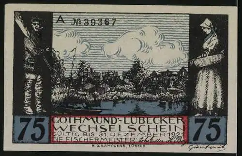 Notgeld Gothmund-Lübeck, 1921, 75 Pfennig, G.M.Beinck und H.G.Rantgens Design