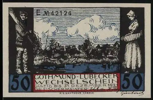 Notgeld Gothmund-Lübeck 1920, 50 Pfennig, Fischermeister und Treibelfest Illustrationen