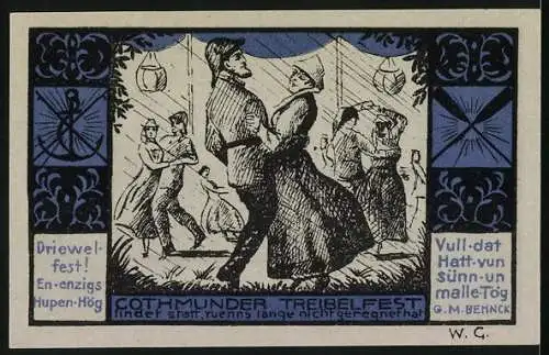 Notgeld Gothmund-Lübeck 1920, 50 Pfennig, Fischermeister und Treibelfest Illustrationen