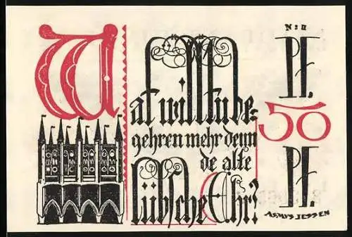 Notgeld Lübeck, 1921, 50 Pf, Stadtwappen und Stadtansicht, gültig bis 31. Dezember 1921