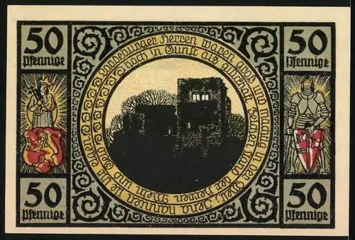 Notgeld Lobeda 1921, 50 Pfennig, mit Brücken- und Burgenmotiven, Figuren und Ornamenten