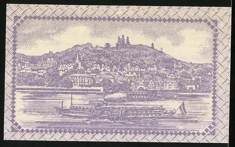 Notgeld Linz 1920, 25 Pfennig, Stadtwappen und Stadtansicht mit Fluss und Schiff