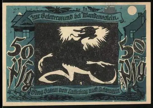 Notgeld Lichtenstein-Callnberg, 1921, 50 Pf, Illustration eines Drachen und Text über Einlösung des Scheins