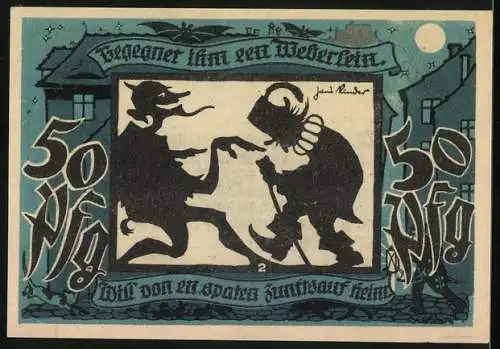 Notgeld Lichtenstein-Callnberg 1921, 50 Pf, Stadtansicht und Tanzendes Paar