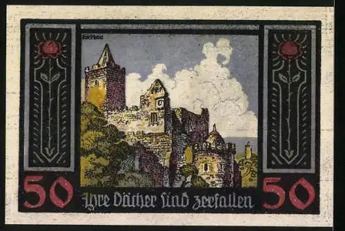 Notgeld Rudelsburg 1921, 50 Pfennig, Burgansichten und mittelalterliche Szenen