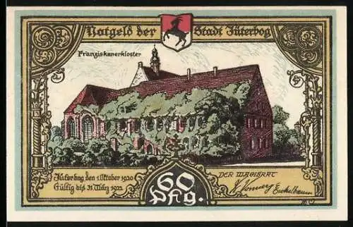 Notgeld Jüterbog 1920, 60 Pfennig, Franziskanerkloster und Marienkloster