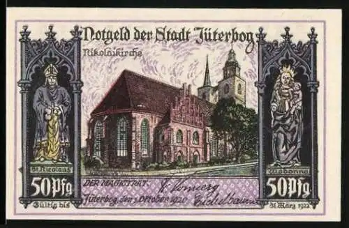 Notgeld Jüterbog 1920, 50 Pfennig, Nikolaikirche, Sarkophag