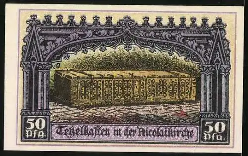 Notgeld Jüterbog 1920, 50 Pfennig, Nikolaikirche, Sarkophag