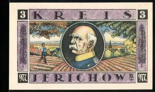 Notgeld Jerichow, 1921, 3 Mark, Porträt und Schloss Schönhausen, Bismarcks Geburtshaus