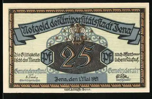 Notgeld Jena, 1921, 25 Pfennig, Engel, Denkmal und Menschenansammlung