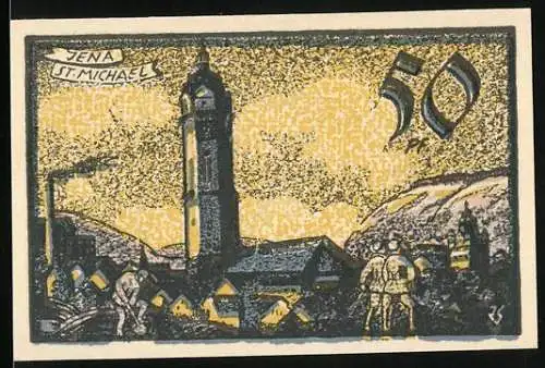 Notgeld Jena, 1921, 50 Pfennig, St. Michael Kirche und Universitätssiegel