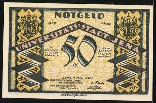 Notgeld Jena, 1921, 50 Pfennig, St. Michael Kirche und Universitätssiegel