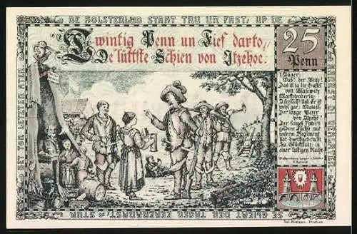 Notgeld Itzehoe, 1920, 25 Pfennig, historische Illustration und Text in Plattdeutsch