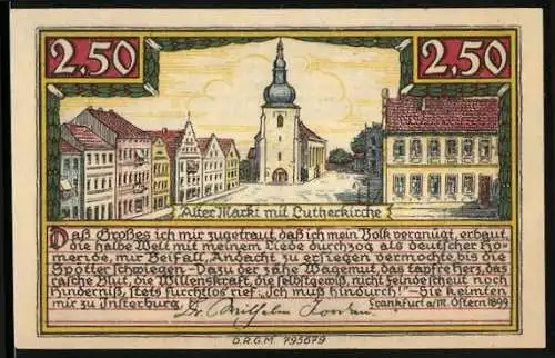 Notgeld Insterburg, 2.50 Mark, Alter Markt mit Lutherkirche, Stadtansicht und Sparkasse