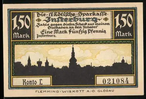 Notgeld Insterburg, 1,50 Mark, Städtische Sparkasse und Altes Ordensschloss, Konto L 021084