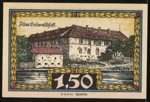 Notgeld Insterburg, 1,50 Mark, Städtische Sparkasse und Altes Ordensschloss, Konto L 021084