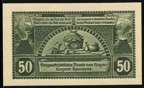 Notgeld Hoym / Anhalt 1921, 50 Pfennig, Vorgeschichtliche Funde aus Hoym