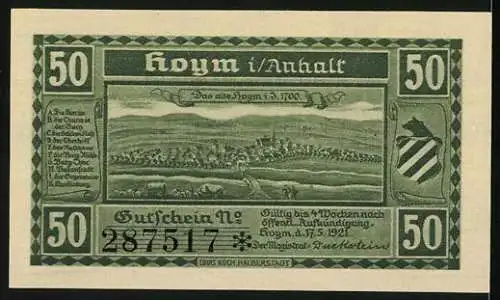 Notgeld Hoym / Anhalt 1921, 50 Pfennig, Vorgeschichtliche Funde aus Hoym