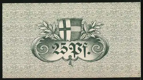 Notgeld Vreden 1917, 25 Pfennig, Vierte Auflage mit Stadtwappen und Nummer 15321