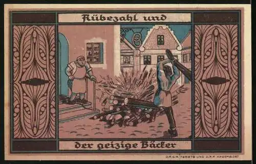 Notgeld Greiffenberg / Schlesien, 3 Mark, Die Stadtsparkasse und Rübezahl und der geizige Bäcker