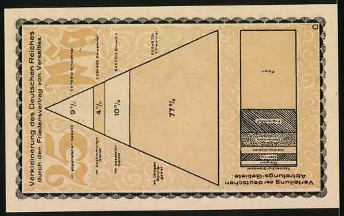 Notgeld Kahla 1921, 25 Pfennig, Mann vor Ziegelmauer und Diagramm zur Verkleinerung des Deutschen Reiches