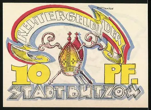 Notgeld Bützow, 10 Pf, Der Rat der Stadt Bützow, Reutergeld der Stadt Bützow