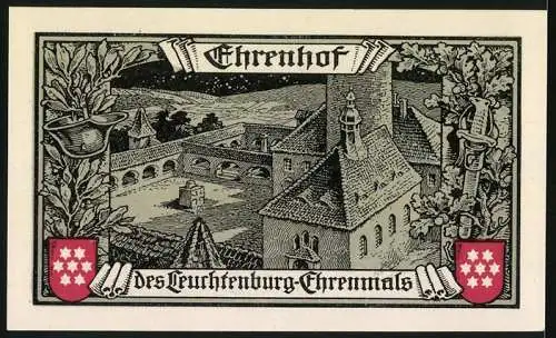 Notgeld Kahla 1921, 75 Pfennig, Gutschein der Stadt Kahla mit Ehrenhof des Leuchtenburg-Ehrenmals