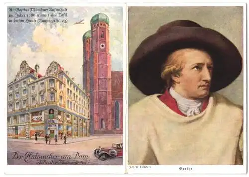 Werbebillet München, Hutmacher am Dom A. Breiter, Kaufingerstrasse 23, Portrait von Goethe